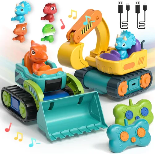 Lehoo Castle Juguetes de Construcción, Paquete de 2 Coches de Control Remoto para Niños Pequeños de 1-3 Años, Juguete Excavadora Recargable,