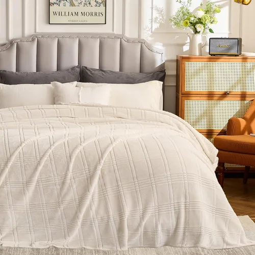 Manta de vellón extragrande King de 120 x 120 pulgadas, manta de franela jacquard 3D sin costuras, suave y acogedora, 10'x10', extra grande para