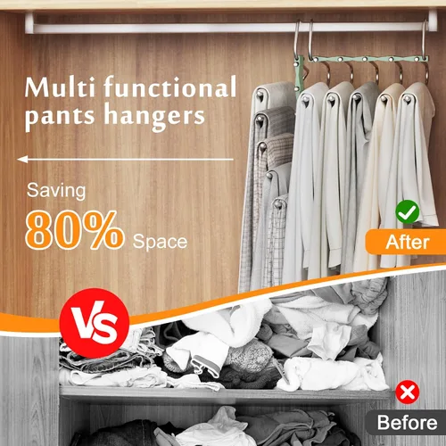 Miniatura 12 de Loretoy Paquete de 4 perchas para pantalones que ahorran espacio, estante multifuncional antideslizante para pantalones, tubo de acero inoxidable