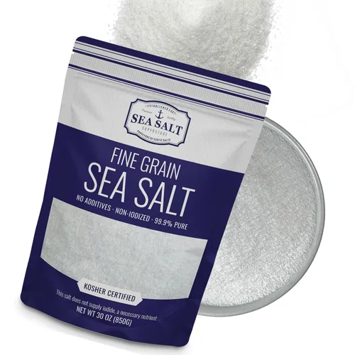 Miniatura 10 de Sal de mar de grano fino para hornear, sal de mesa pura no yodada de Baja de reemplazo, rica en minerales para cocinar, bolsa de 14 onzas