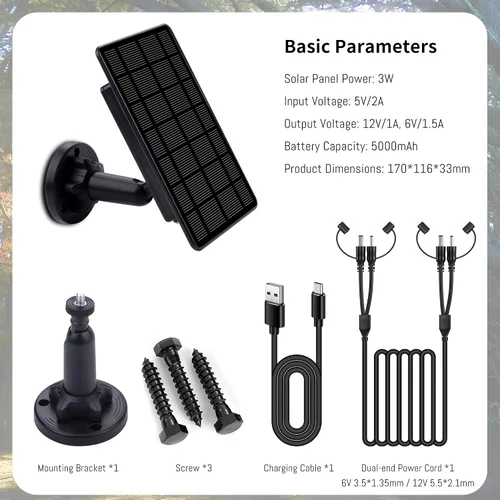 Miniatura 7 de Panel solar de cámara de rastro de 3 W, con batería de litio recargable de 5000 mAh, kit de cargador de batería solar para cámaras de juego de caza