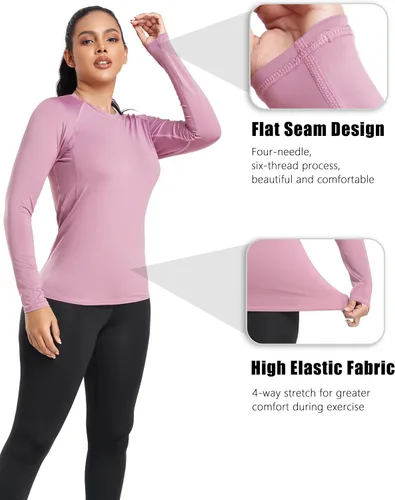 Miniatura 4 de TELALEO 4 Pack Women's Compression Shirt LongShort Sleeve Performance Workout Baselayer Athletic Top Sports Gear