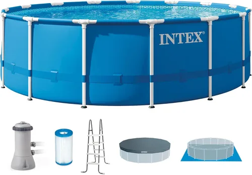 Miniatura 12 de INTEX 28201EH Juego de piscina sobre el suelo con marco de metal: 10 pies x 30 pulgadas - Incluye bomba de filtro de cartucho de 330 GPH