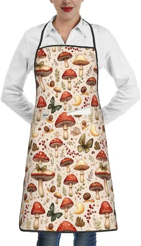 Miniatura 14 de Delantales para mujeres y hombres, delantales de chef con bolsillos para decoración de cocina, barbacoa, cocción, hornear a la parrilla