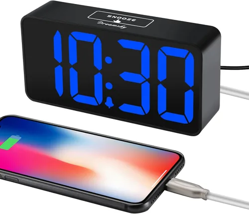 Miniatura 4 de DreamSky Reloj despertador digital pequeño para dormitorio, pantalla de números grandes grandes con atenuador de brillo, reloj eléctrico de mesita