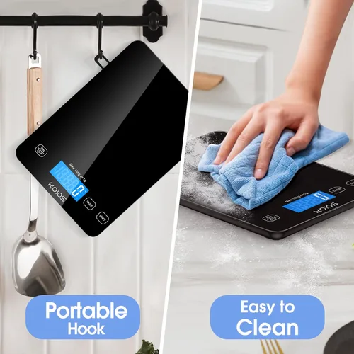 Miniatura 9 de KOIOS Báscula de alimentos, báscula digital de cocina de 33 libras/15 kg, peso en gramos y onzas para cocinar y hornear, graduación precisa de 1