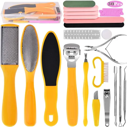 Miniatura 7 de Kit profesional de cuidado de pies, juego de pedicura de 30 piezas con lima de pies, afeitadora de callos, removedor de piel dura (negro)