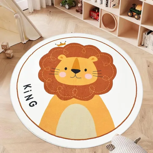 Miniatura 8 de ABREEZE Alfombra de juego de lana sintética para niños, 4 pies, alfombra redonda de animales, alfombra de felpa suave antideslizante para León