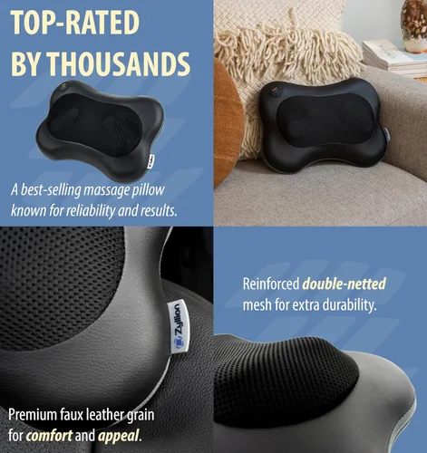 Miniatura 8 de Zyllion Masajeador Shiatsu de espalda y cuello con calor - Almohada de masaje eléctrico de amasado de tejido profundo 3D para alivio del dolor Negro