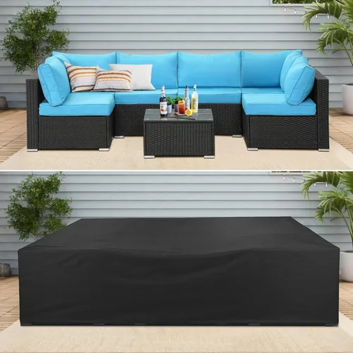 Miniatura 6 de AKEfit Fundas para Muebles de Patio, 500D Impermeable de Servicio Pesado para Mesa de Patio Cuadrada y Rectangular para Exteriores y Fundas de Negro