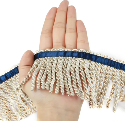 Miniatura 13 de BEL AVENIR Cortina con flecos de lingote con cinta azul de 5.3 yardas x 3 pulgadas, adornos de tela para costura de bricolaje, decoración