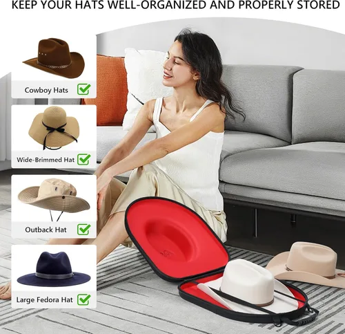 Miniatura 2 de Anysiny Caja para sombreros de viaje, a prueba de aplastamientos, estuche de viaje para sombreros de vaquero, caja de almacenamiento, organizador