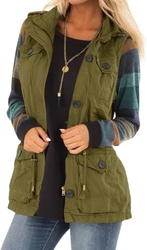 Miniatura 3 de Koodred - Chaleco militar casual para mujer, ligero, sin mangas, con cordón, con bolsillos