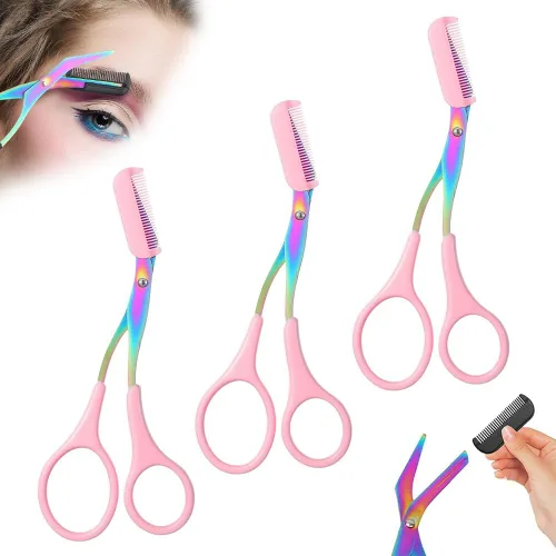 Miniatura 17 de Tijeras de cejas 2 en 1 con peine, cortador de cejas de acero inoxidable de precisión, tijeras de aseo antideslizantes para hombres y mujeres, Azul
