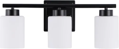 Lámparas de baño de 3 luces, luces de tocador de 19.2 pulgadas para espejo, accesorios de iluminación de tocador negros con pantallas de vidrio