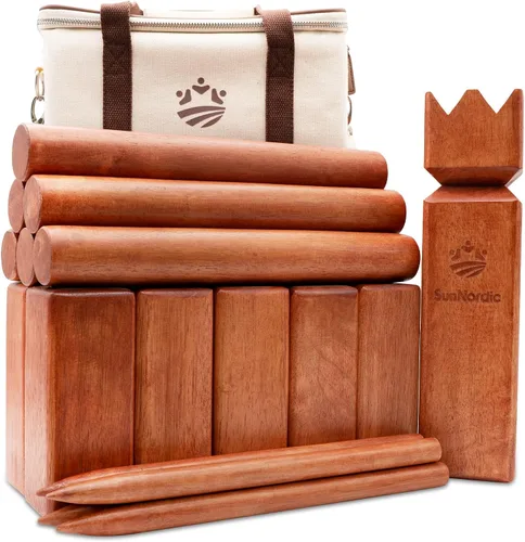 Miniatura 11 de SunNordic Kubb Set de Juego de Patio, Juego de Lanzamiento de Madera de Caucho para Jardín al Aire Libre con Bolsa de Transporte de Lona, Juego