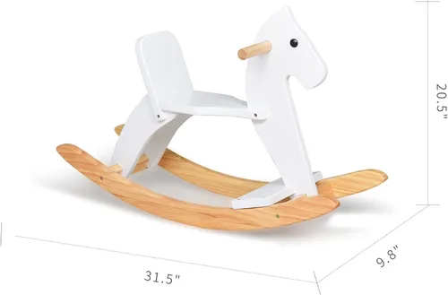 Miniatura 6 de Caballo mecedor de madera para bebé, juguete para niños pequeños, diseño clásico de madera maciza con pedal cómodo y respaldo seguro, regalo ideal
