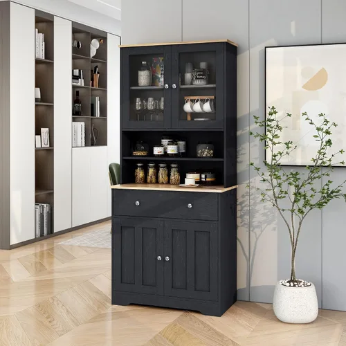Miniatura 3 de RuiSiSi Gabinetes negros de despensa para almacenamiento de cocina con puertas armarios de bufé independientes despensas de cocina de granja