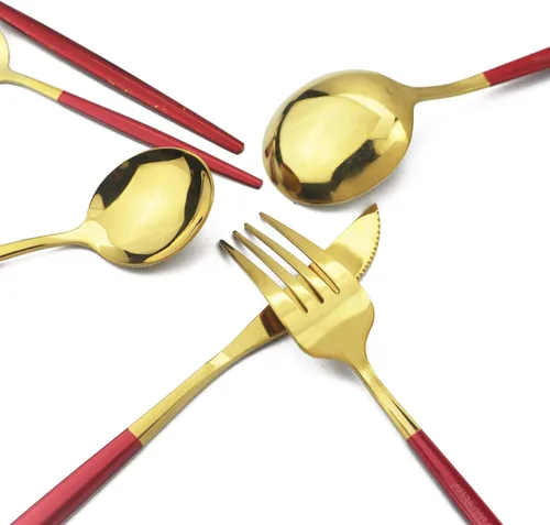 Miniatura 6 de JASHII Juego de cubiertos de 32 piezas con tenedor para tartas, mango largo, cubiertos de acero inoxidable para 4 juegos de vajilla de comer, aptos