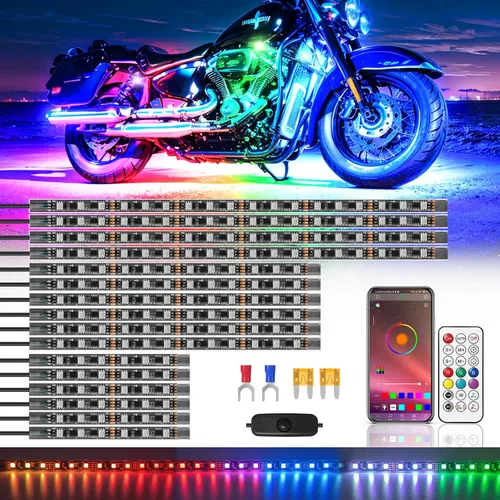 Miniatura 8 de 8 piezas de kit de luces LED para motocicleta Chasing Dreamcolor con/APP/control remoto RF, señal de giro y freno, tira de luces LED subterráneas