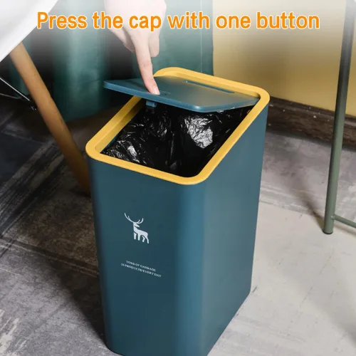 Miniatura 4 de Bote de basura de plástico de 15 litros con tapa, cubo de basura de plástico con cubierta de resorte de presión, cesta de basura moderna, contenedor