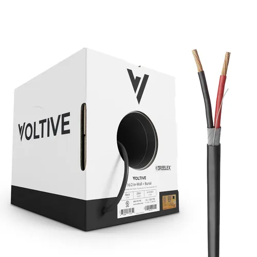 Miniatura 25 de Voltive Cable de altavoz 10/2, CL3 en pared y entierro directo, negro, 100 pies - 10 AWG, 2 conductores, cobre trenzado sin oxígeno, listado UL