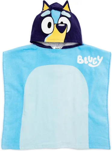 Bluey Poncho de toalla para niños | Toalla de baño de dibujos animados azul para niñas y niños con orejas 3D | Traje de baño para cachorros y