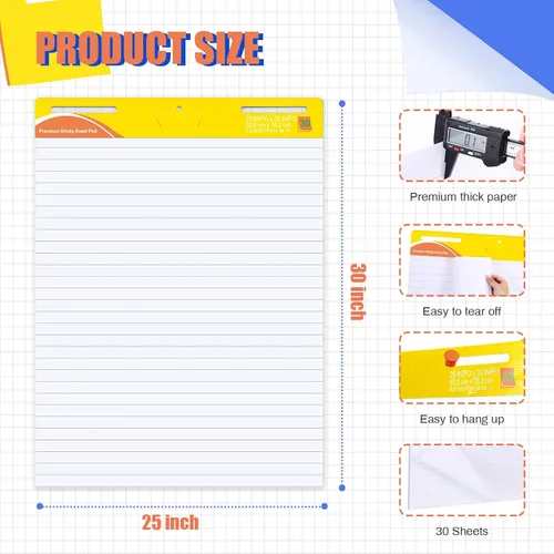 Miniatura 2 de ReliThick 2 almohadillas adhesivas de caballete, 25 x 30 pulgadas, blanco, 30 hojas/bloc, papel de tabla de anclaje para profesores, tabla de líneas