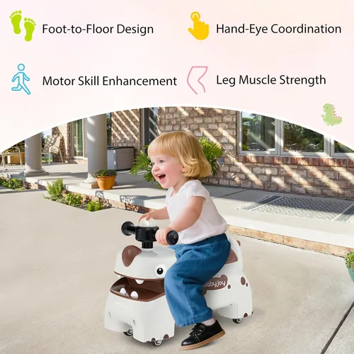 Miniatura 8 de BABY JOY Juguetes para niños pequeños, auto deslizante de pie a piso con almacenamiento debajo del asiento, luces, música y bocina, 4 ruedas Blanco