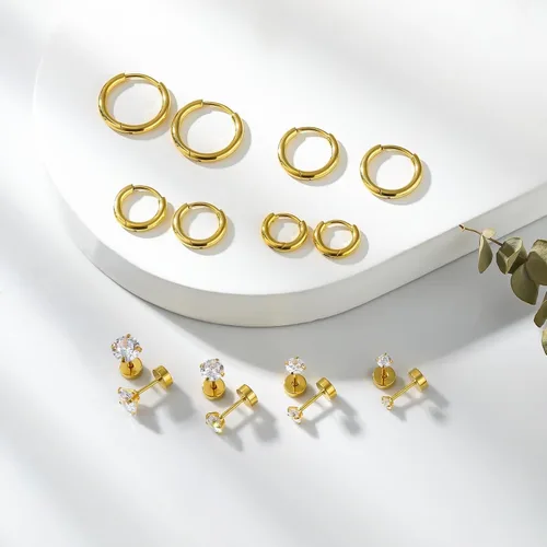 Miniatura 3 de Juego de aretes Huggie de 0.236 in, 0.315 in, 0.394 in y 0.472 in, hipoalergénicos, pequeños aretes de aro con circonita cúbica para mujeres