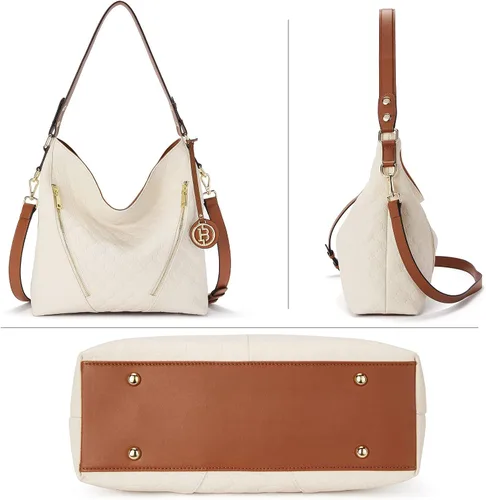 Miniatura 2 de BOSTANTEN Bolso de mano de piel para mujer, bolso de mano grande tipo hobo para el hombro, con pequeño bolsillo con cremallera, billetera