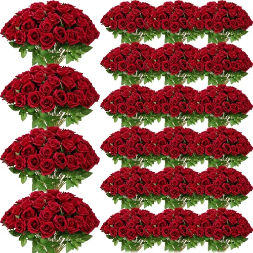 Miniatura 10 de Riceshoot 500 Piezas Flores Rosas Artificiales de Seda con Tallo Largo Ramo Nupcial de Boda Realista Flores a Granel para Jardín Hogar Fiesta