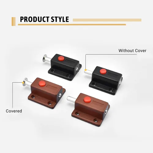Miniatura 5 de MroMax Pestillo de perno de puerta con resorte, cierre deslizante de plástico ABS negro con botón de interruptor para puerta, gabinete, accesorios