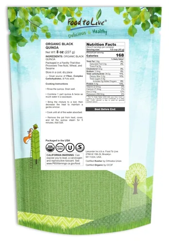 Miniatura 2 de Quinua negra orgánica, 8 onzas, sin OMG, grano entero, germinable, kosher, vegano, Sirtfood, a granel. Fácil de cocinar. Buena fuente de grasas