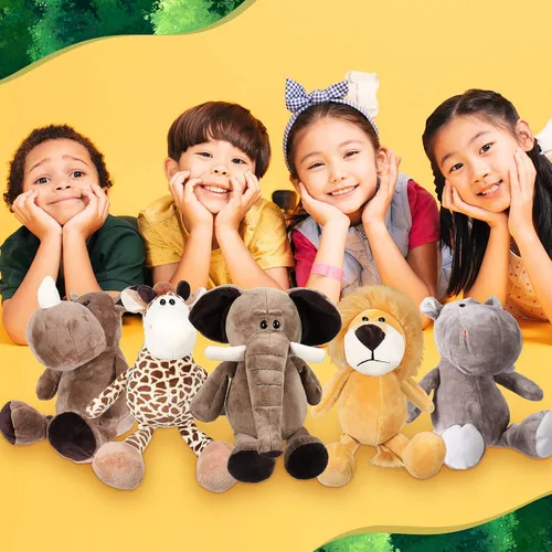 Miniatura 4 de HyDren Juego de 10 animales de peluche de safari de 9 pulgadas y elefante, jirafa, león, tigre, mono, rinoceronte, cebra, leopardo, hipopótamo