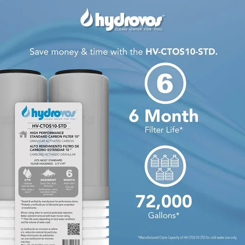 Miniatura 4 de HYDROVOS Filtro de agua para toda la casa de 10 x 2.5 pulgadas, repuesto de filtro de agua de carbono CTO, GAC y PP 2 en 1 de alta eficiencia