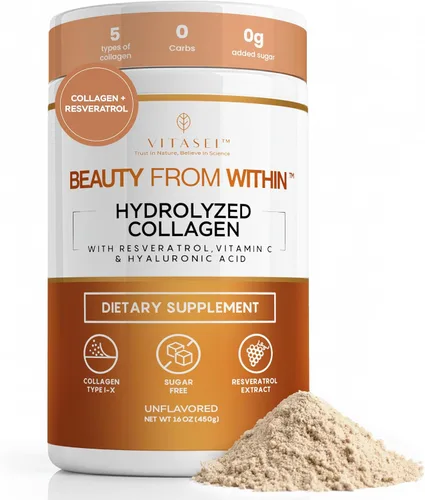 Miniatura 9 de VITASEI Polvo de péptidos de colágeno hidrolizados con resveratrol y vitamina C - Soporte para el cabello, la piel y las articulaciones - Colágeno