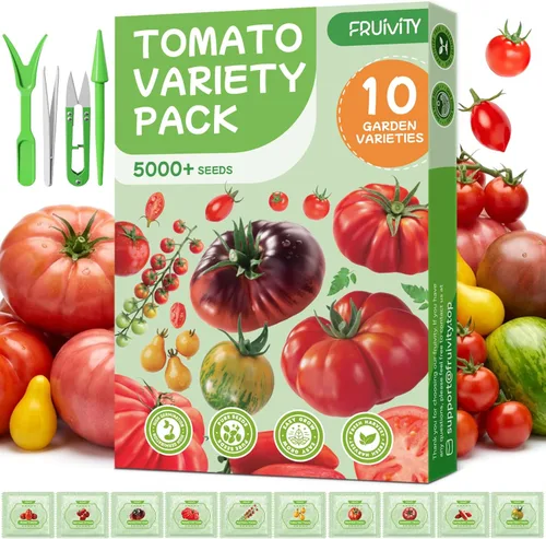 Paquete variado de 10 semillas de tomate, más de 5000 semillas de tomate de jardín para plantar al aire libre e interior, regalo de jardinería en