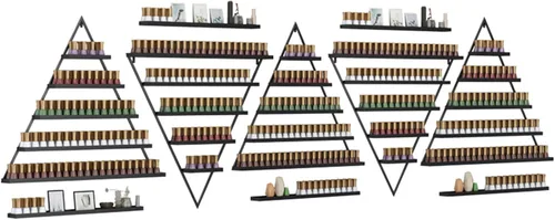 Miniatura 13 de Estante de exhibición de esmalte de uñas de metal, caja de almacenamiento de esmalte de uñas de 5 capas, estante de exhibición de cosméticos, Oro