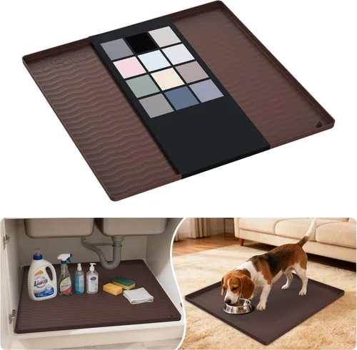 Miniatura 129 de URMONA Tapete de silicona impermeable para debajo del fregadero, 34 x 22 pulgadas, forro para estante de cocina y baño, protector de gabinetes