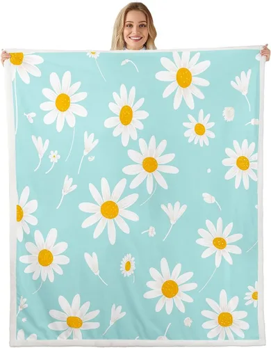 Miniatura 13 de Manfei Manta de margaritas, manta de flores amarillas y blancas para sofá, manta de cama de jardín botánico para niños y niñas, decoración