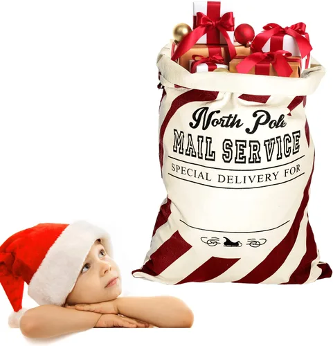 Miniatura 6 de LessMo - Saco de Navidad para Papá Noel, Bolsa de regalo de Navidad grande con cordón, reutilizable, personalizada para el almacenamiento