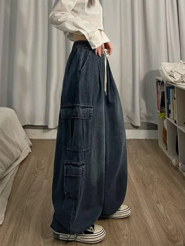 Miniatura 3 de Pantalones de mezclilla holgados Grunge Y2K Emo Alt Cargo Pant Fairycore Demin Aesthetic Jogger Pantalones de chándal Hiphop Cordón Streetwear
