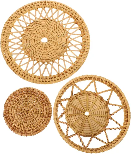 UPKOCH 3 cestas de pared tejidas bohemias colgantes de hierba marina, cesta de mimbre rústica, decoración de pared para sala de estar, dormitorio