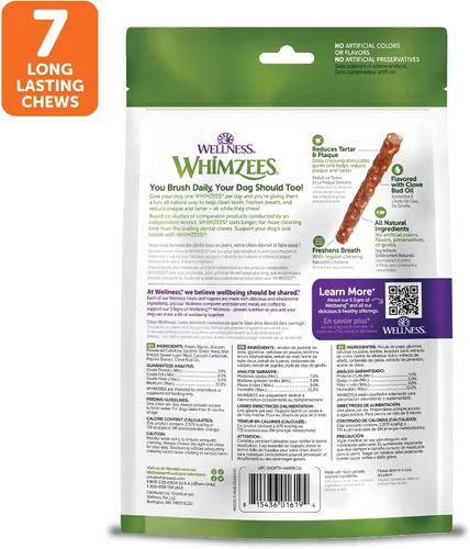 Miniatura 8 de WHIMZEES Wellness Veggie Sausage - Golosinas dentales para perros, masticables naturales, barra de gran tamaño (7 unidades)