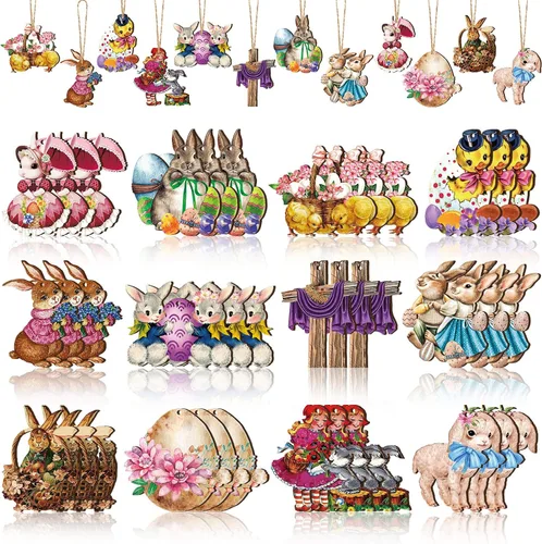Miniatura 9 de Patelai 36 Piezas Adornos del Día de la Madre para Árbol Gnomo Rosa Floral Flores Mejor Mamá Amo a Mamá Letrero de Madera Decoraciones de Árbol