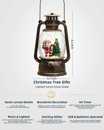 Miniatura 3 de Decoraciones de Navidad para Interiores - Globo de Nieve Musical de Navidad con Temporizador de 6H, Escena Iluminada de Árbol de Navidad de Santa