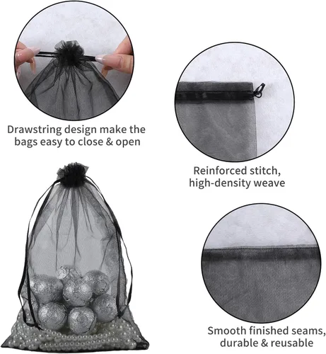 Miniatura 2 de Mstar Pack 100 bolsas de organza, organza transparente gris, recuerdo de boda con cordón, bolsa de regalo de joyería para fiestas, joyas, jabones