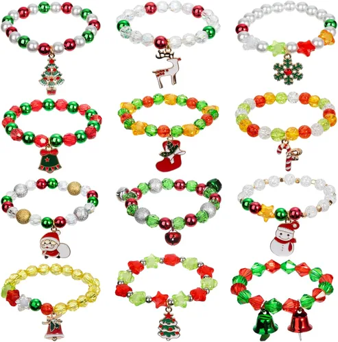 Spiritlele 12 Pieces Beaded Strand Stretchy Bracelets Set Holidays Costume Charm Bracelet Wristband Set Birthday Party Gift for Girls Women