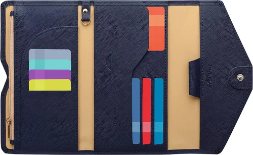 Miniatura 69 de Zoppen - Billetera de viaje con bloqueo RFID multiusos (Ver.4) Portatarjetas de pasaporte y vacunas, organizador de documentos de tres pliegues
